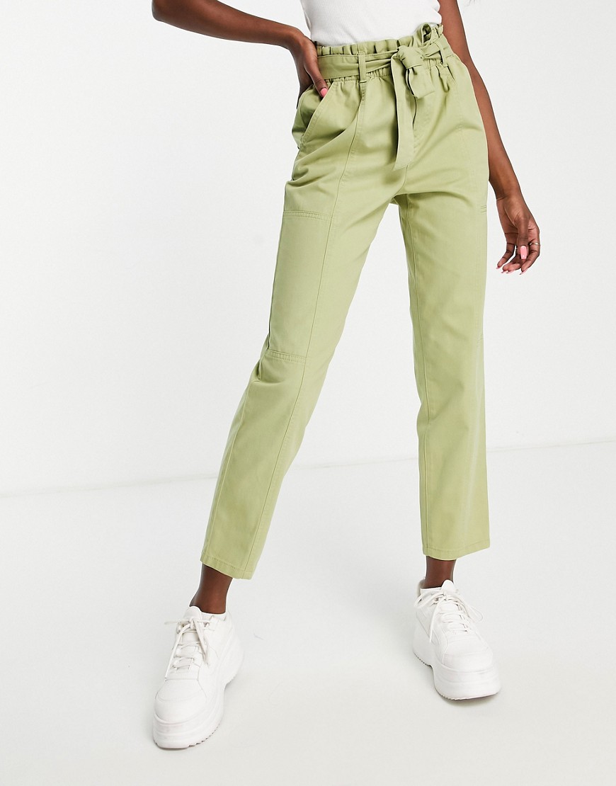 Miss Selfridge tie waist cargo pants in khaki-Green