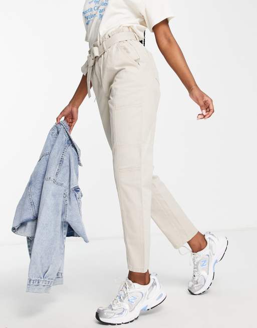 Miss Selfridge tie waist casual pants in stone, 2 of 4