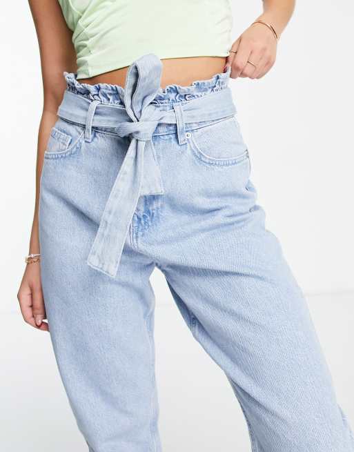 Mom jeans tie store waist