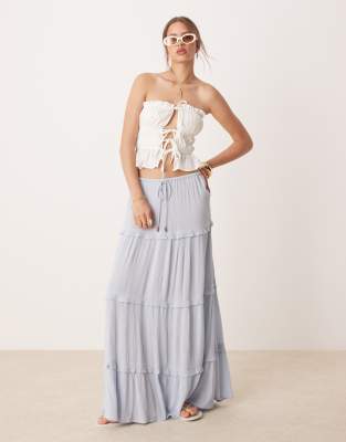 tiered cheesecloth maxi skirt in light blue-Multi
