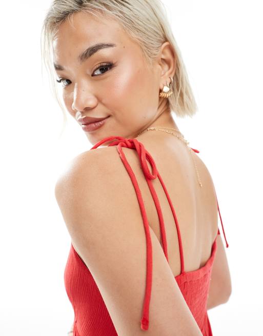 Miss Selfridge tiered cheesecloth mini slip dress in red, 3 of 4