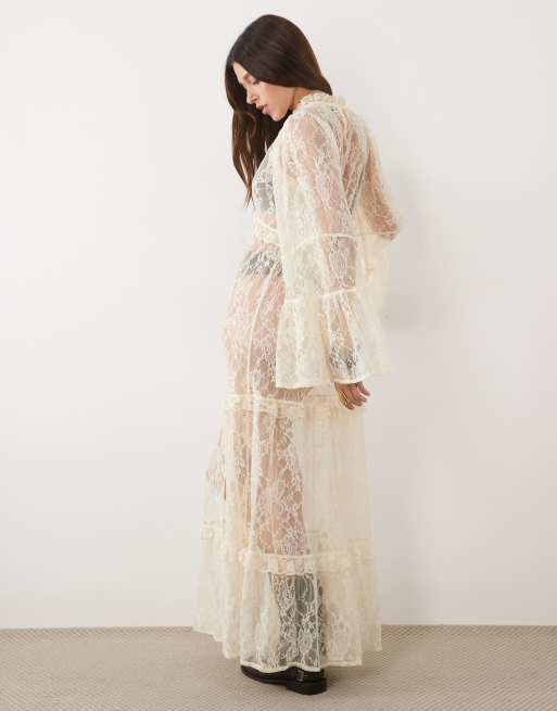 Miss Selfridge tiered lace maxi dress in white, 2 of 4