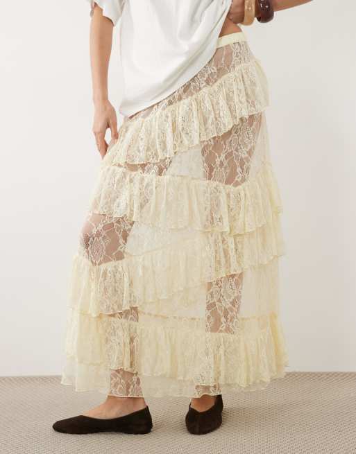 Miss Selfridge tiered lace maxi skirt, 3 of 5