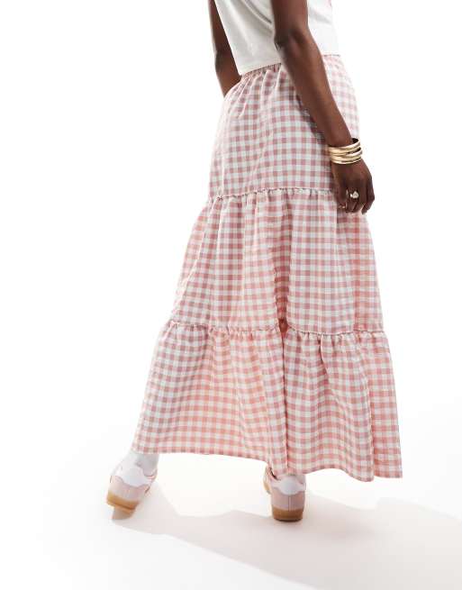 miss-selfridge-tiered-maxi-gingham-skirt-in-pink-asos