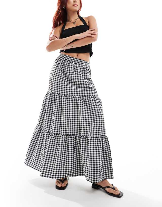 Miss Selfridge - tiered maxi gingham skirt