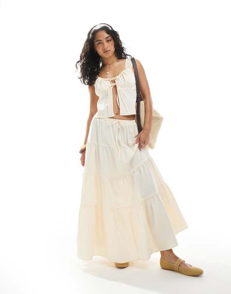 Miss Selfridge tiered maxi skirt in buttermilk - part of a set - view 1