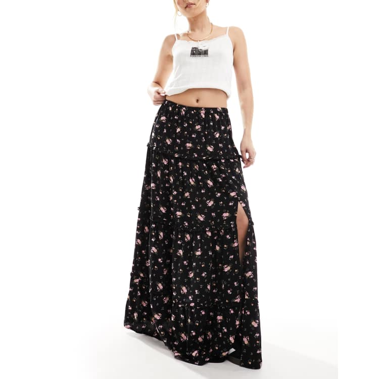 Miss Selfridge tiered maxi skirt in ditsy print ASOS