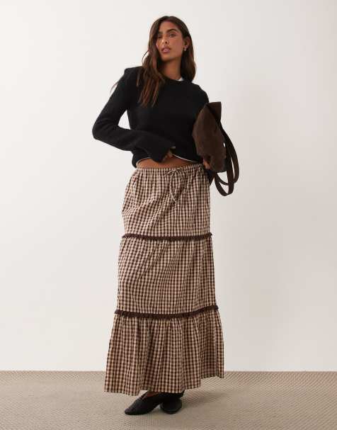 Miss Selfridge tiered maxi skirt in gingham - view 1
