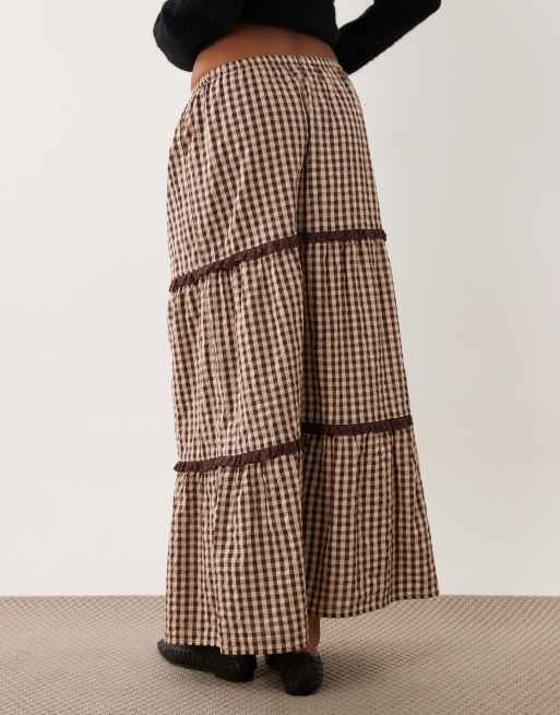 Miss Selfridge tiered maxi skirt in gingham, 4 of 5