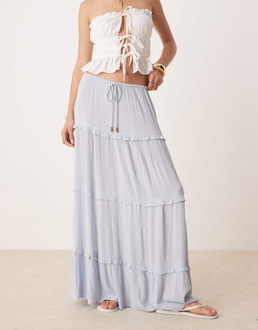 Miss Selfridge tiered maxi skirt in light blue