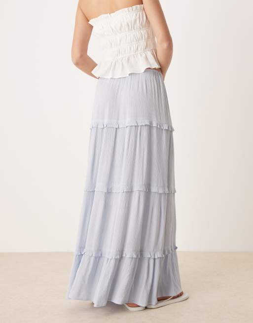 Miss Selfridge tiered maxi skirt in light blue, 5 of 5