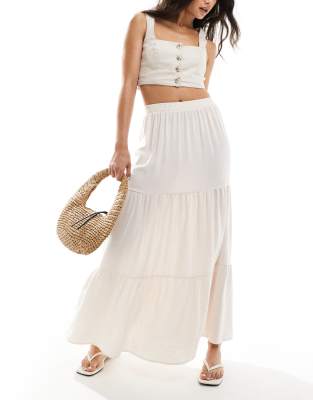 Miss Selfridge tiered maxi skirt in linen | ASOS