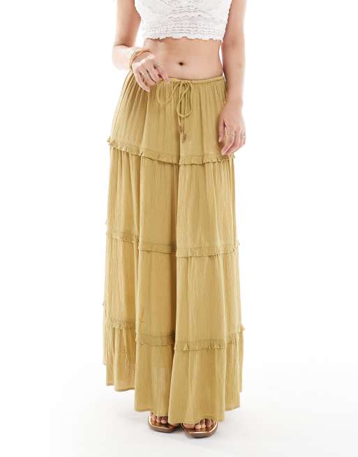 Miss Selfridge tiered maxi skirt light khaki