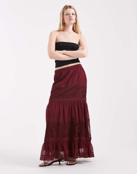 Miss Selfridge tiered maxi skirt with lace detail - view 1