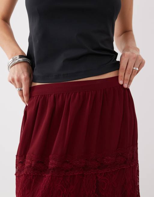 Miss Selfridge tiered maxi skirt with lace detail, 3 of 5