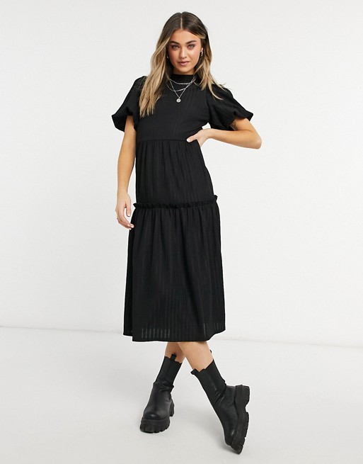 Miss Selfridge tiered midi dress in black