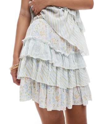 Miss Selfridge tiered mini skirt in blue ditsy print