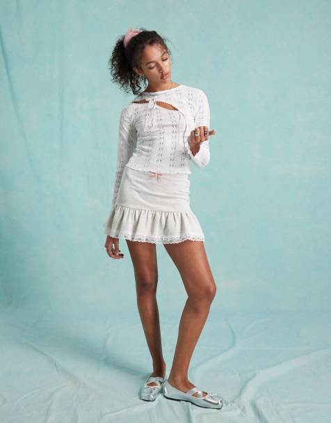 Miss Selfridge tiered mini skirt in grey - view 1
