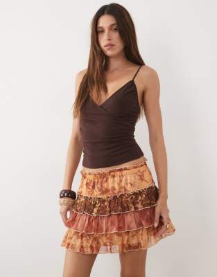 Miss Selfridge Tiered Mini Skirt-multi