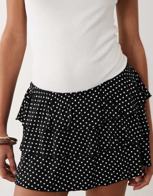 Miss Selfridge tiered mini skort in polka dot print, 3 of 5