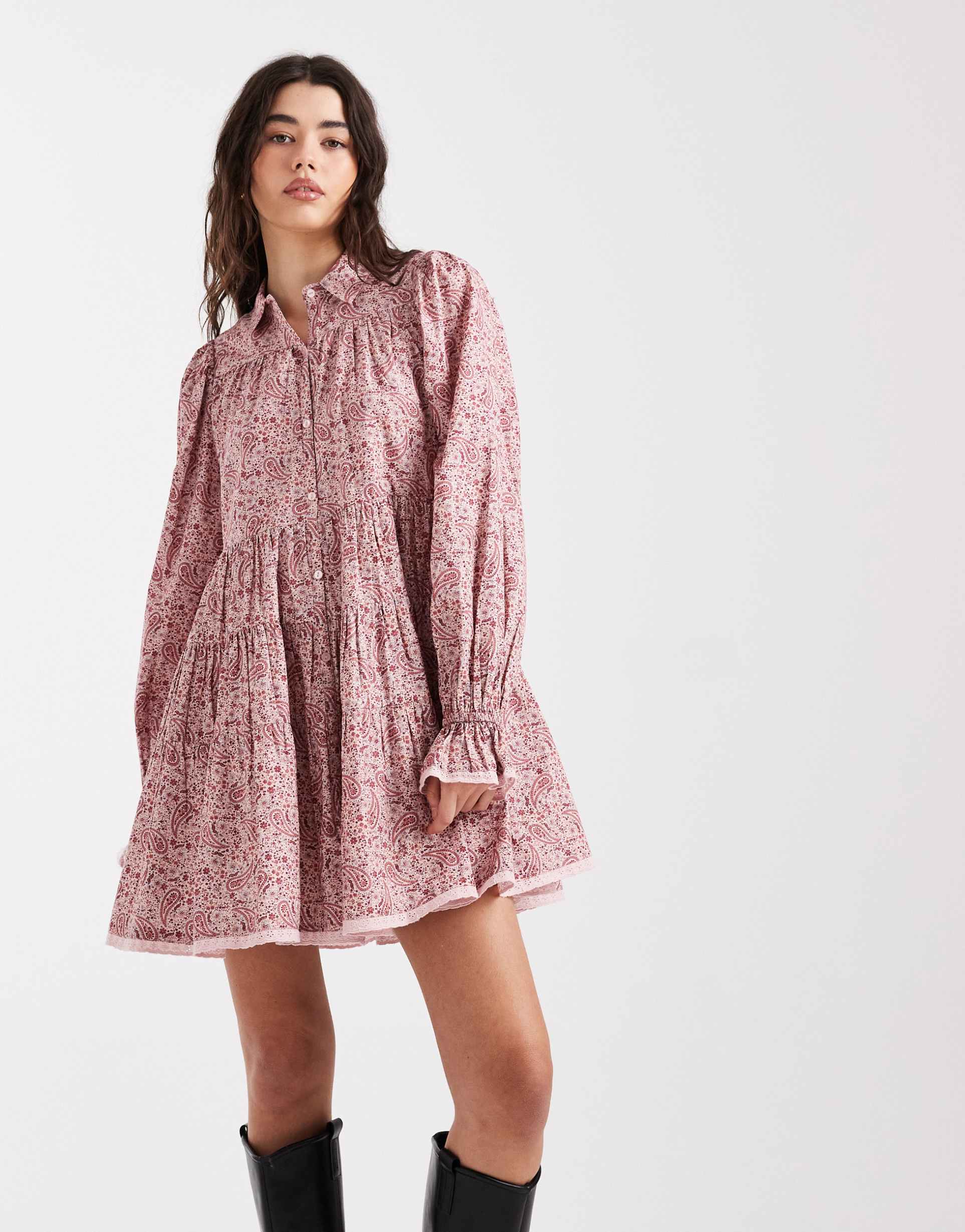 miss selfridge tiered paisley poplin smock dress