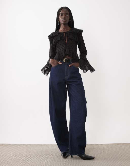 Miss Selfridge tiered ruffle blouse with velvet polka dot, 2 of 4