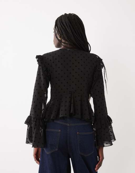 Miss Selfridge tiered ruffle blouse with velvet polka dot, 3 of 4