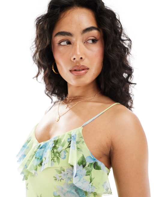 Miss Selfridge tiered ruffle floral cami dress in yellow, 2 of 4