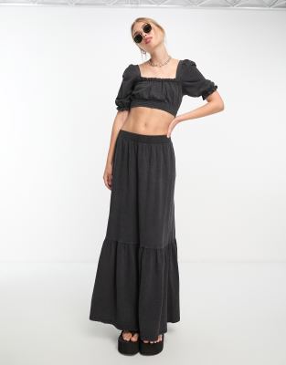 Shop Miss Selfridge Tiered Seersucker Maxi Skirt In Washed Black - Part Of A Set