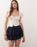 [Miss Selfridge] Miss Selfridge tiered skort in navy 18 NAVY