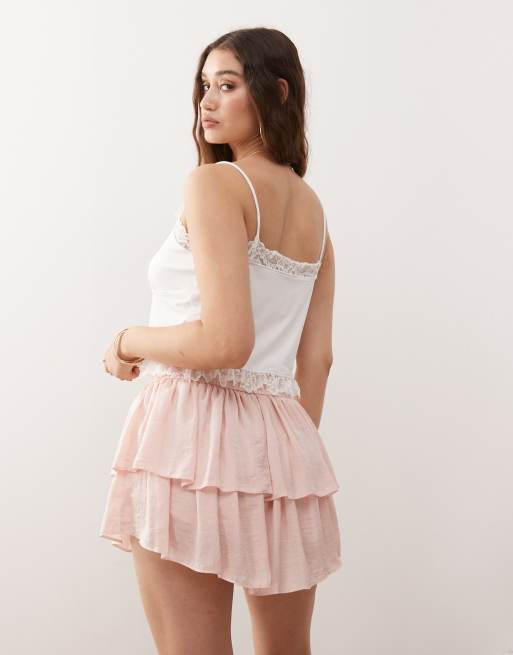 Miss Selfridge tiered skort in pink, 4 of 5