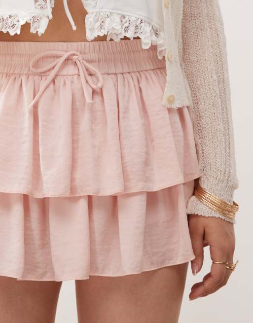 Miss Selfridge tiered skort in pink, 5 of 5