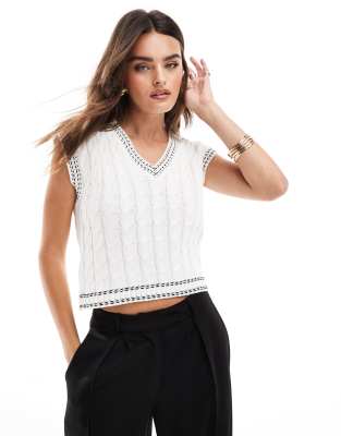 Shop Miss Selfridge tipped cable knitted vest in cream Online – Trendy & Affordable Fashion