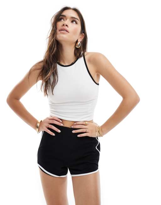 Miss Selfridge tipping detail crop racer back top in white - part of a set