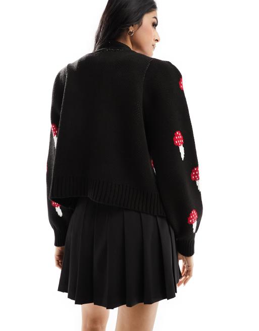 Miss Selfridge toadstool knit cardigan in black, 2 of 4