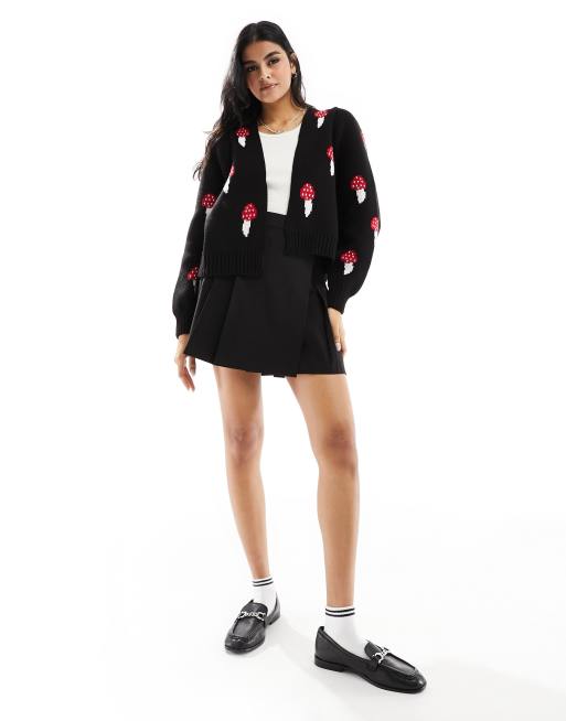 Miss Selfridge toadstool knit cardigan in black, 3 of 4