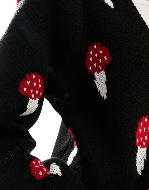 Miss Selfridge toadstool knit cardigan in black, 4 of 4