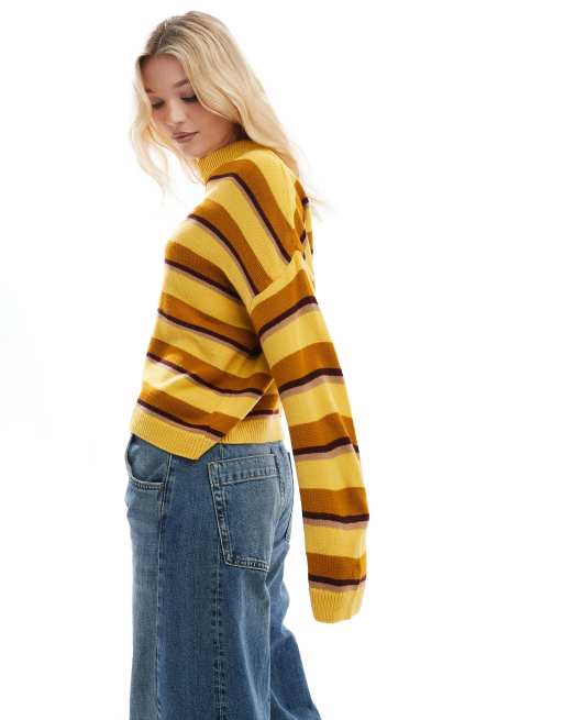 Miss Selfridge tonal ochre stripe oversized knit sweater