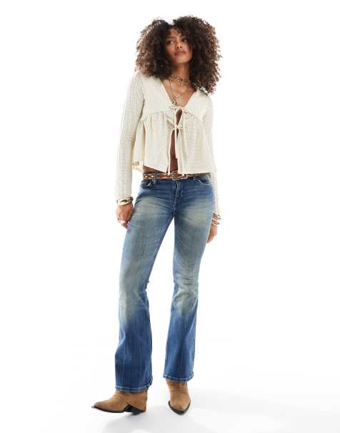 Miss Selfridge - Top à basque noué devant à manches longues - Crème - view 1