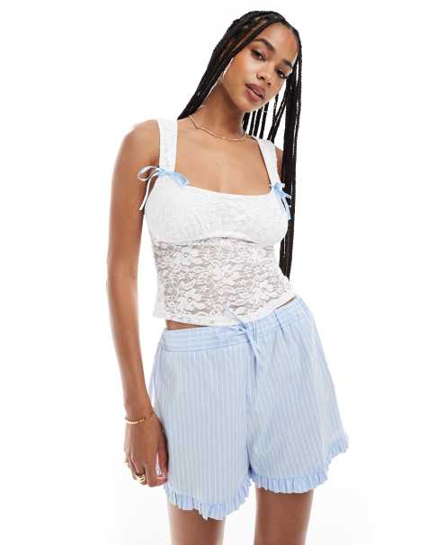 Miss Selfridge - Top a corsetto bianco a fiori in pizzo con fiocchetti - view 1