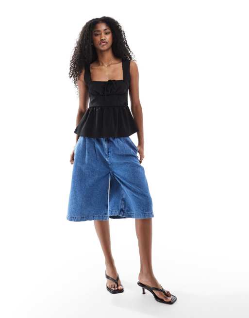 Miss Selfridge - Top a corsetto stile milkmaid nero in jersey, 3 di 4