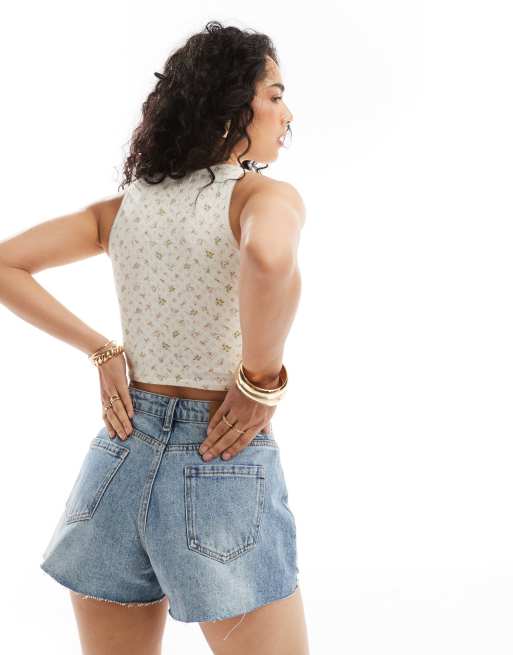 Miss Selfridge - Top a corsetto traforato a fiorellini con rosa, 4 di 4