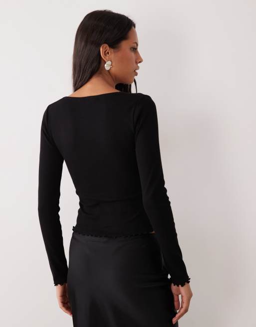 Miss Selfridge top à empiècement en dentelle à manches longues noir, 3 de 4