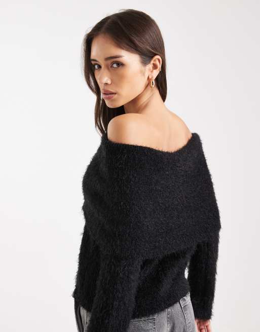 Miss Selfridge - Top à encolure Bardot replié - Noir, 4 de 4