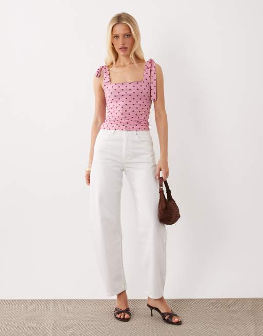 Miss Selfridge - Top à épaules nouées et motif à pois - Rose et marron, 2 de 4