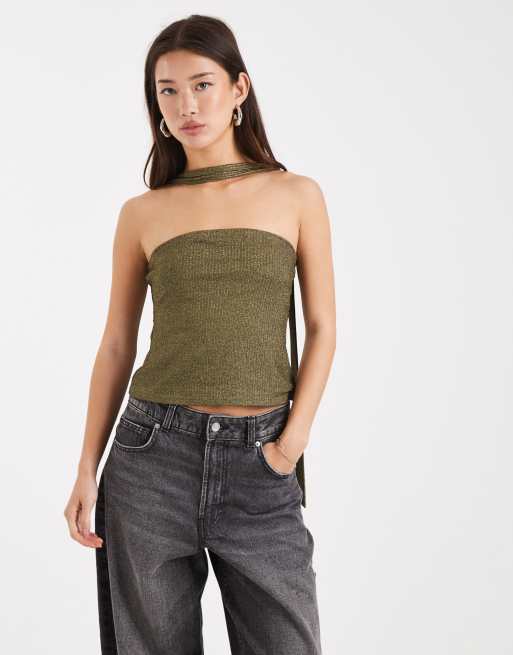 Miss Selfridge - Top a fascia color oro metallizzato