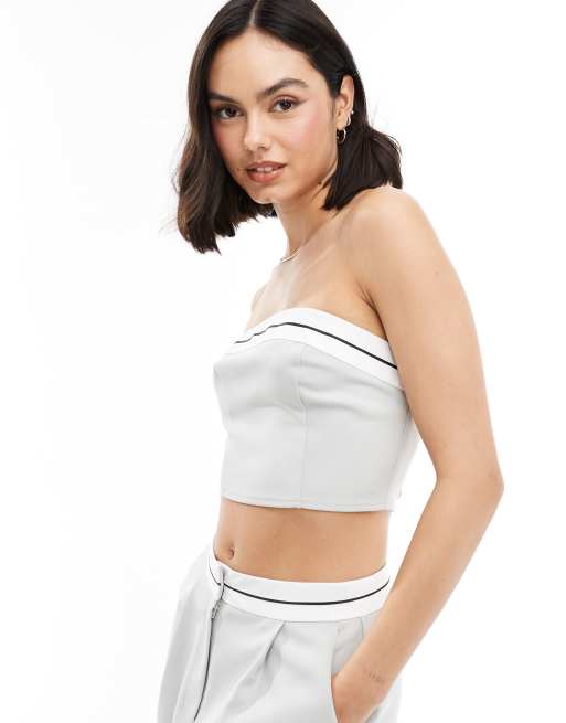 Miss Selfridge - Top a fascia grigio blu sartoriale con finiture a contrasto in coordinato