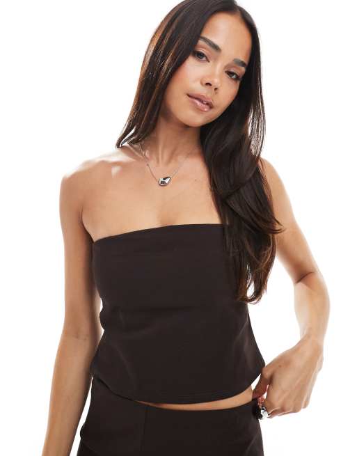 Miss Selfridge - Top a fascia in bengalina color cioccolato in coordinato