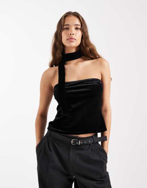 Miss Selfridge - Top a fascia in velluto con sciarpa - view 1