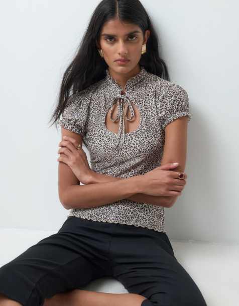 Miss Selfridge top à imprimé léopard et à nouer au cou - view 1